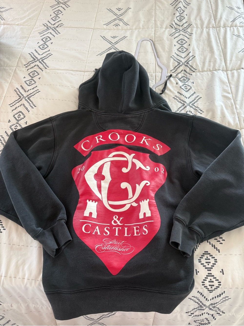 Crooks & Castles Black Hoodie with Red Crest Back Graphic
